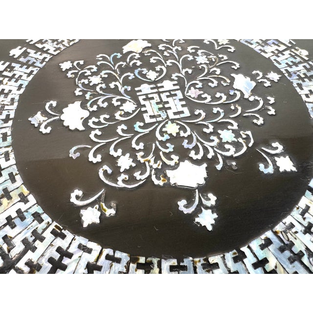 Wood Vintage Chinese Black Lacquer Mother-of-Pearl Inlaid Low Kang Table For Sale - Image 7 of 14