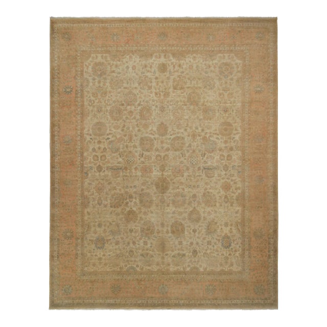 Rug & Kilim’s Classic Persian Style Rug in Beige-Brown With Pink Floral Patterns For Sale