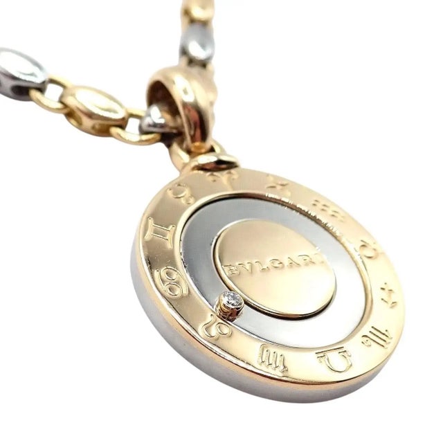 1970s Bulgari Zodiac Pendant Yellow Gold Steel Diamond Necklace For Sale In Philadelphia - Image 6 of 12