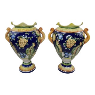 Vintage Pair of Fitz and Floyd Italian Mediterranean Amphora Vases For Sale