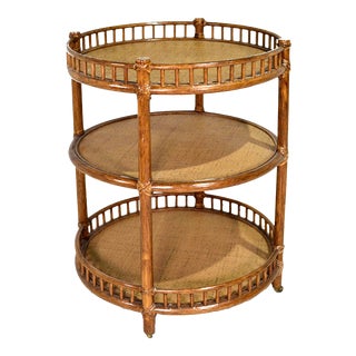 1970s McGuire Rattan Bamboo Bar Cart on Casters For Sale