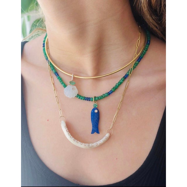 2020s Perfect Poisson Lapis Pendant With Emerald, Diamond & 14k Gold For Sale - Image 5 of 11