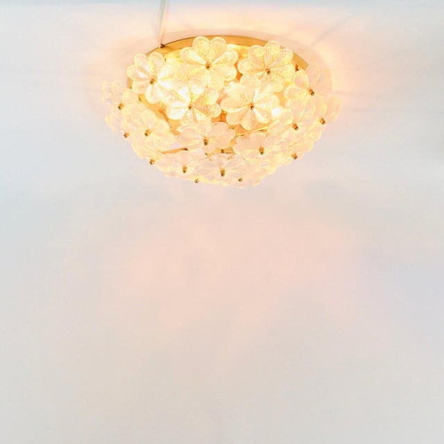 Large Mid-Century Modern Flower Flush Mount in Murano Glass and Brass by Ernst Palme for Palwa, Germany, 1970s For Sale - Image 6 of 12