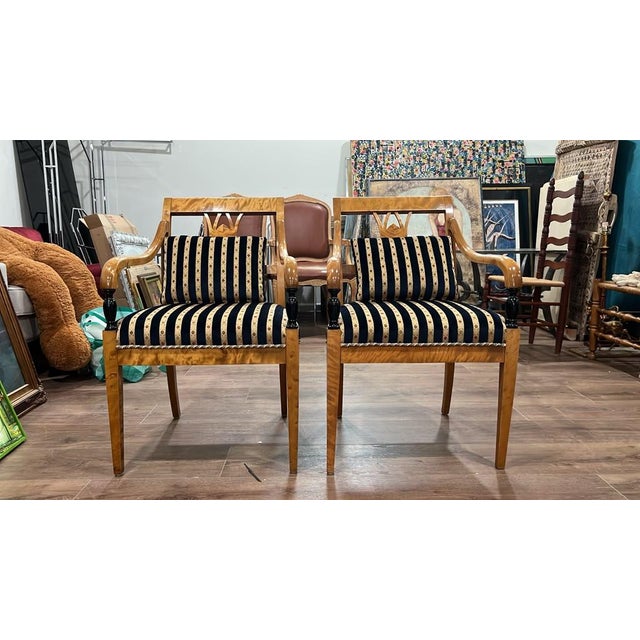 2000 - 2009 Striped Biedermeier Armchairs (Set of 2) For Sale - Image 5 of 6