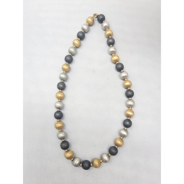Metal Vintage Signed Napier Tri-Tone Beaded Necklace, C 1967 For Sale - Image 7 of 7