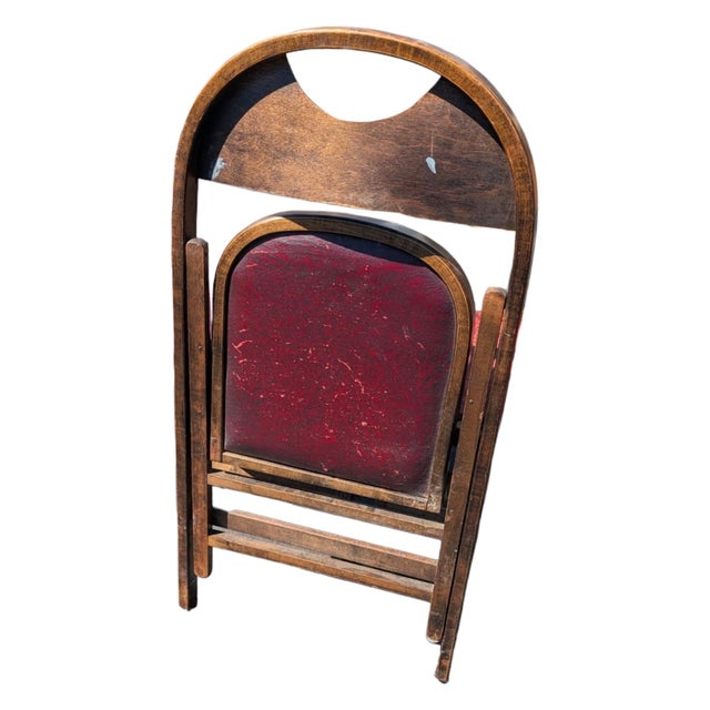 Burgundy Set of 6 Vintage Acme Chair Company Walnut Folding Chairs + 2 Parts Chairs For Sale - Image 8 of 12