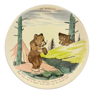 1900s Sarreguemines Benjamin Rabier Childs Plate, Un Indigestion For Sale