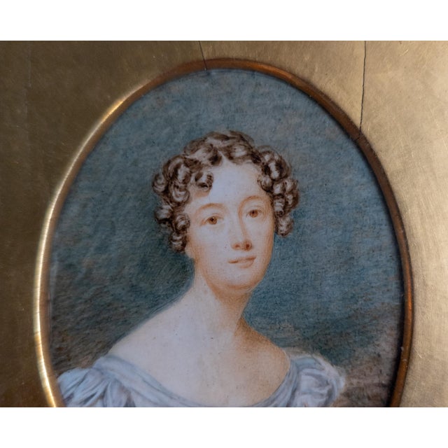 Wood 19th Century American School Miniature Watercolor Portrait of a Lady For Sale - Image 7 of 16