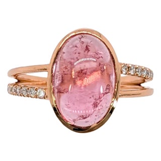 3.7ct Pink Tourmaline Ring W Natural Diamond Accents in 14k Gold | Ov 12x8mm, Size 6.75 For Sale
