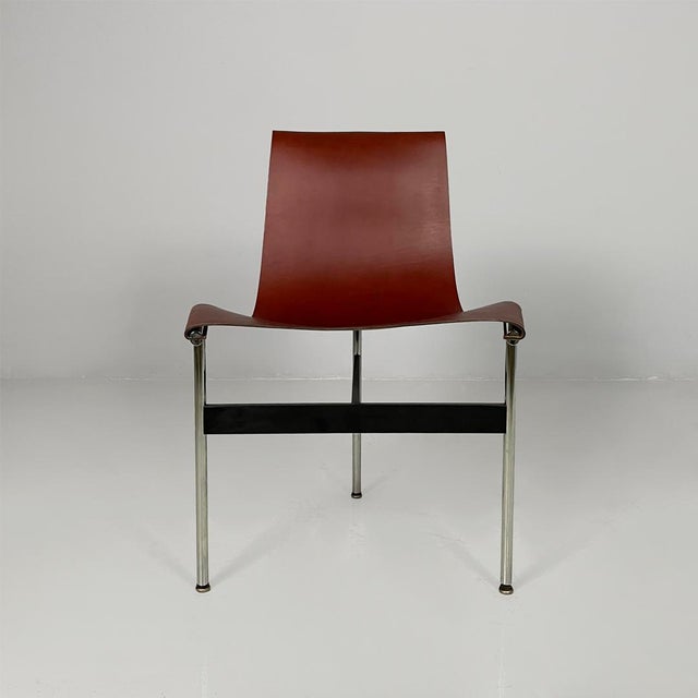 Metal Italian Modern Leather T Chairs by Katavolos, Littell and Kelley for Icf, 1960s, Set of 4 For Sale - Image 7 of 18