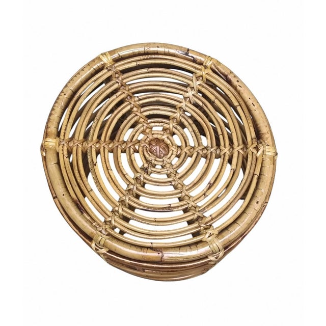 1960s Vintage Cylindrical Rattan and Bamboo Stool attributed to Tito Agnoli, 1960s For Sale - Image 5 of 6