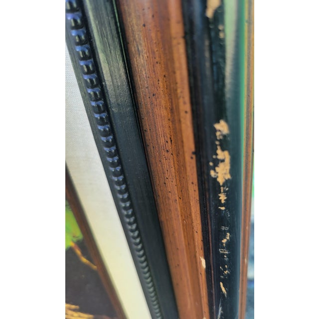 Vintage Hand Painted Oil on Canvas Tiger Framed Wall Art For Sale - Image 4 of 8