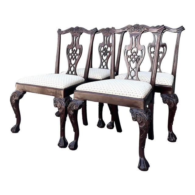 Vintage Carved Mahogany Chippendale Dining Chairs - Set of 4 For Sale