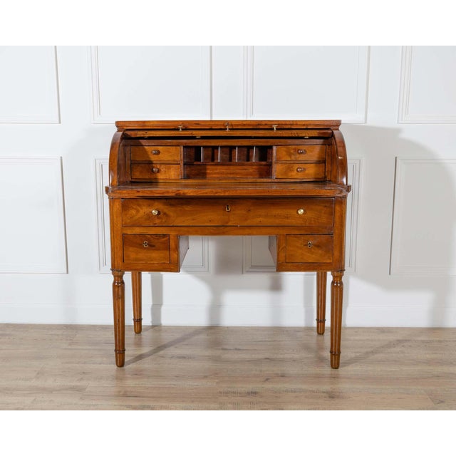 19th Century 19th-Century Italian Charles X Walnut Cylinder Desk For Sale - Image 5 of 12