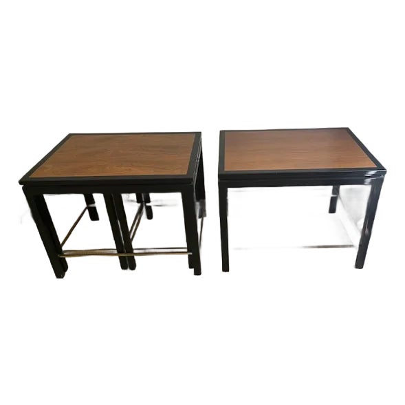 Edward Wormley for Dunbar Walnut, Ebonized Wood & Brass Nesting Tables With Companion Side Table, Set of 4 For Sale