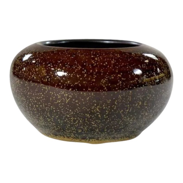 19th Century Chinese Monochrome Porcelain Brown Tea Dust Speckle Glaze Censer Bowl or Brush Washer For Sale