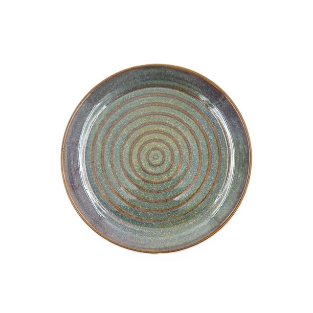Vietnamese Dual-Glaze Stoneware Ceramic Dessert Plates With Spiral Motif - Set of 4 For Sale In New York - Image 6 of 6