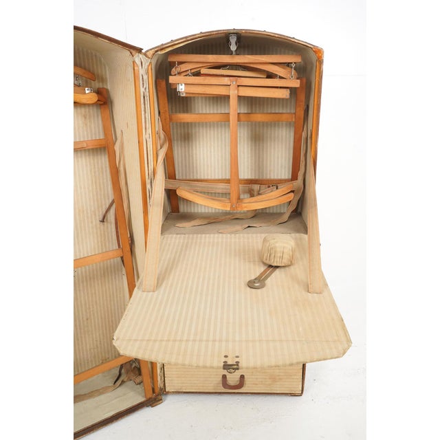 Antique Wood Arched Steamer Wardrobe Trunk For Sale - Image 4 of 16