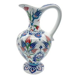 Handmade Ceramic “Lion’s Mouth” Pitcher (30cm) – Aslan Agzı Ewer – Classic Red Tulips Vase For Sale