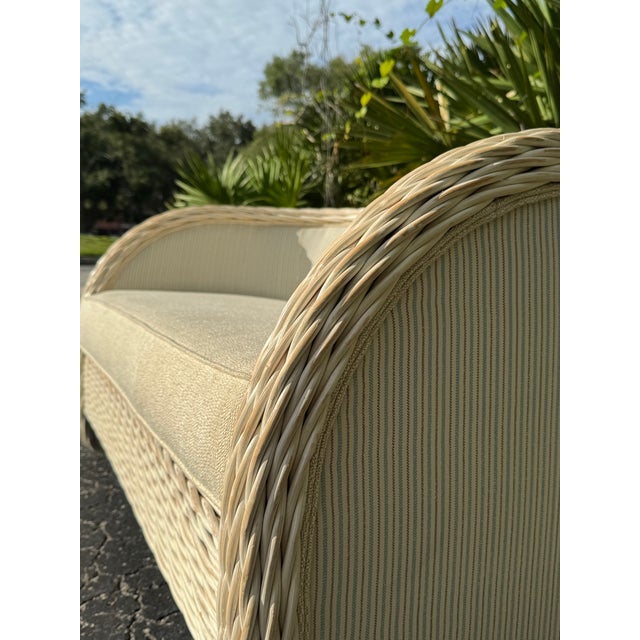 Wicker Loveseat With Red, White & Blue Stripe Upholstery For Sale In Tampa - Image 6 of 9