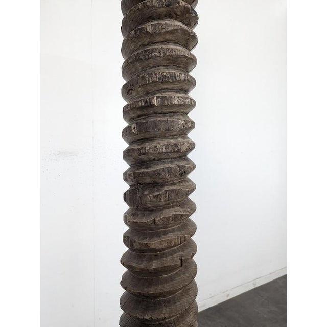 Large Oak Press Screw Stool with Octagonal Top For Sale - Image 4 of 6