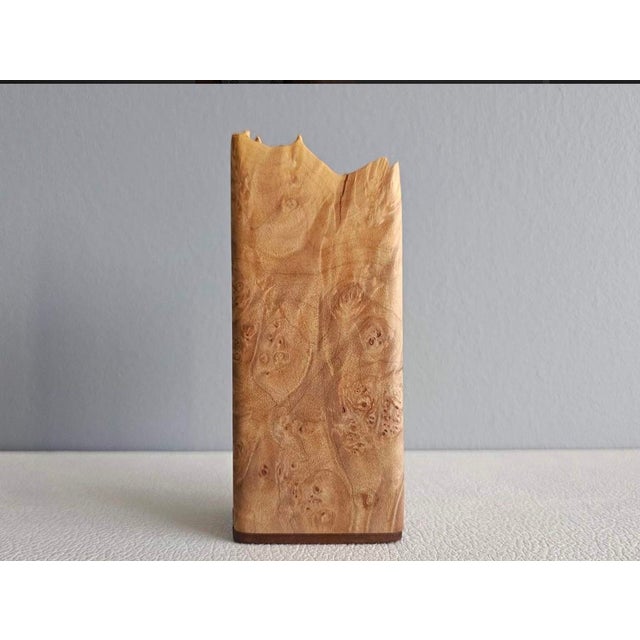 Michael Elkan Signed Hand-Carved Curly Maple Burl Desk Clock With Hidden Compartment For Sale - Image 9 of 9