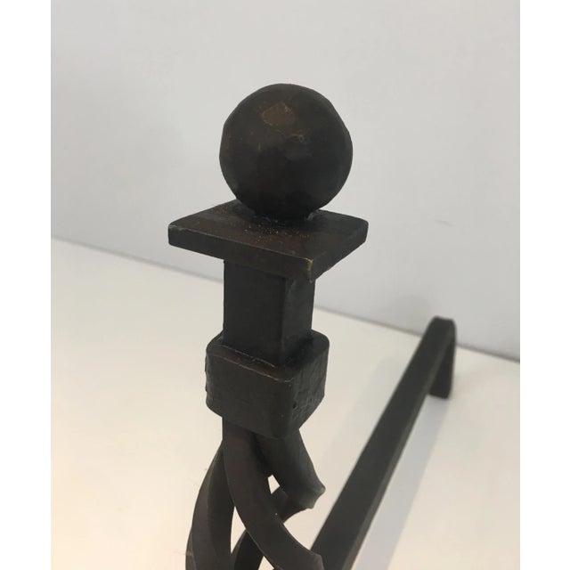 Twisted Wrought Iron Andirons, French, circa 1940 - A Pair For Sale - Image 11 of 13