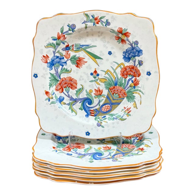 Vintage English Crown Ducal Ware Salad / Lunch Plates - Set of 6 For Sale