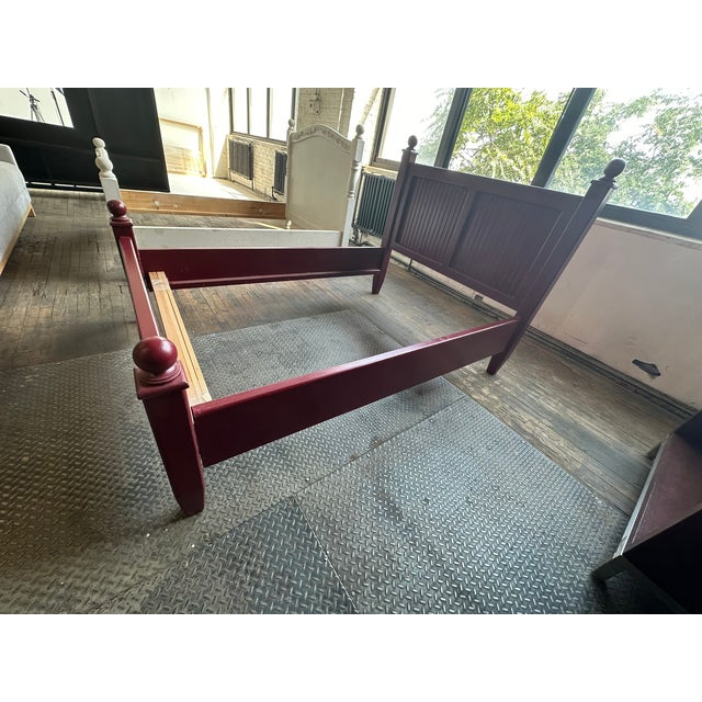 1990s Crate & Barrel Red Farmhouse Full Bedframe, Finials and Slatted Headboard For Sale - Image 5 of 10
