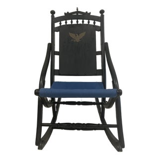 Vintage 1976 Bicentennial Folding Rocking Chair-Americana Folding Rocker - Colonial Revival Style - Black & Gold-Eagle Stencil For Sale