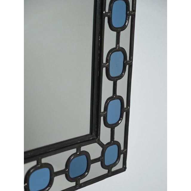 Scandinavian Mirror with Blue Leaded Glass Frame, 1940s For Sale - Image 4 of 9