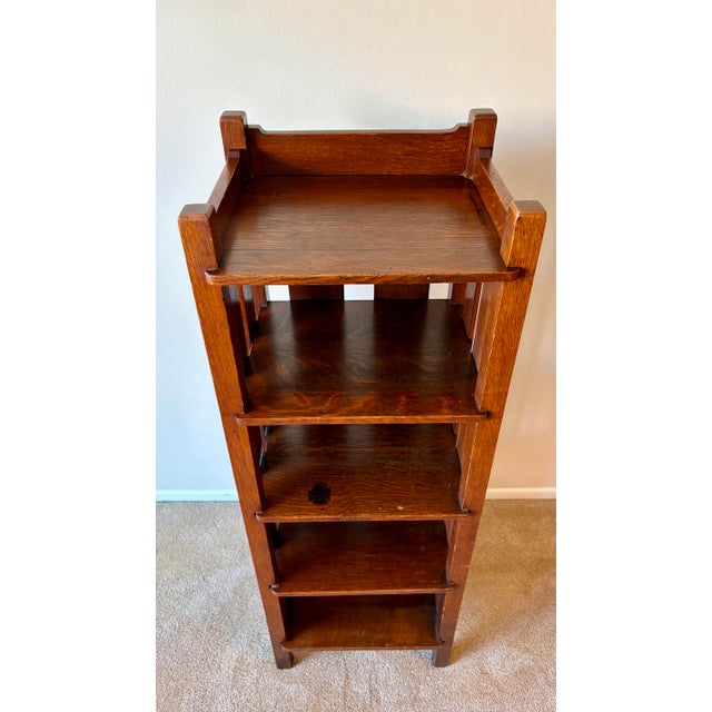 1910s Antique Stickley Brothers "Quaint" Mission Oak Magazine Stand / Bookcase, Circa 1910 With Labels For Sale - Image 5 of 12