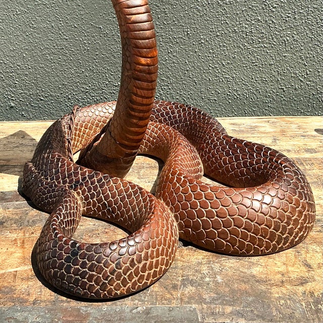 Brown Vintage Hand Carved Wood Cobra Lamp For Sale - Image 8 of 12