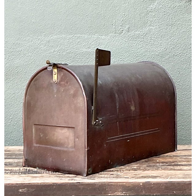 Vintage Monumental Copper Mailbox With Flag For Sale - Image 4 of 12