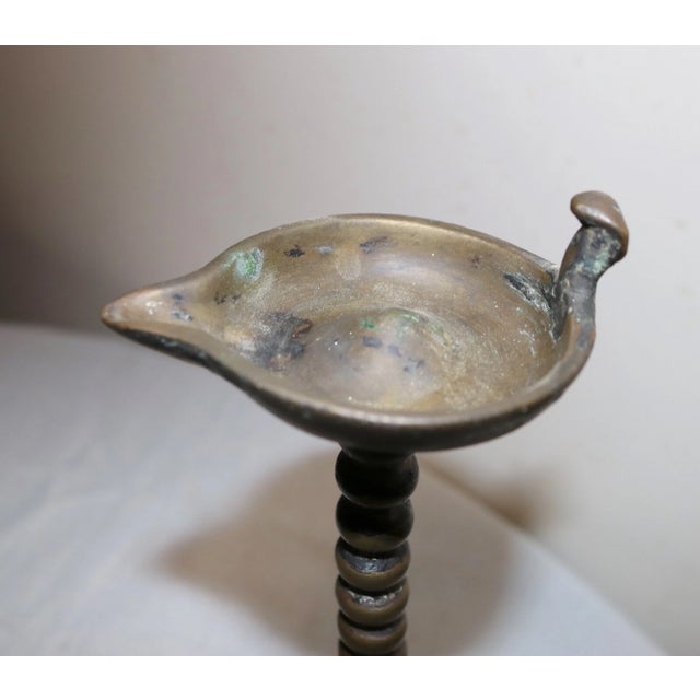 Rare Antique 18th Century 1700's Hand Turned Brass Indian Oil Lamp Stand Figural For Sale In New York - Image 6 of 12