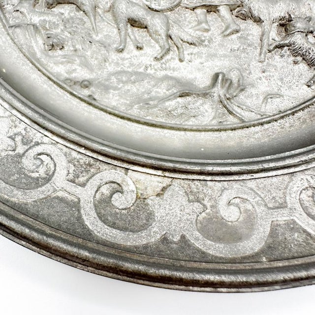 Gothic Antique Sks Zinn Pewter Hanging Plate, Germany with Farming Sheppard Scene For Sale - Image 3 of 12