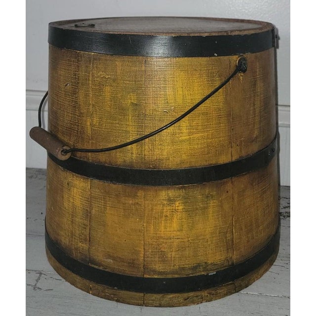 Folk Art 19Thc Original Mustard Painted Bucket W/ Lid For Sale - Image 3 of 9