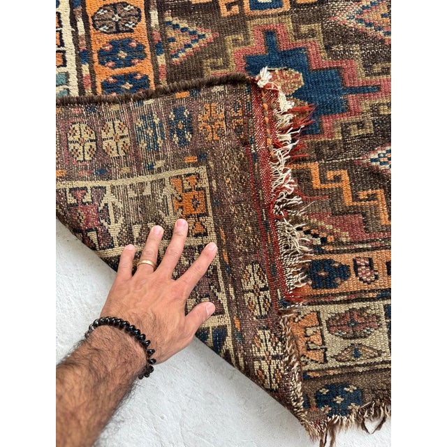 Brown 1930s Tangerine Melon Beautiful Tribal Pattern Rug 3.5 x 10 For Sale - Image 8 of 9