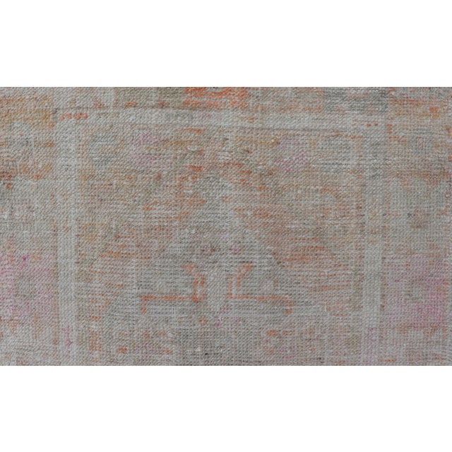 Textile Turkish Muted Colored Oushak Rug Is Subdued Medallion Design For Sale - Image 7 of 11