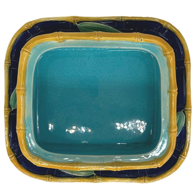 A Victoria Pottery Majolica Cobalt Basketweave Sardine Box, English, Ca. 1883 For Sale - Image 10 of 12