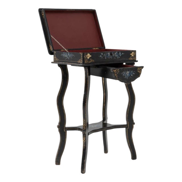 1880s French Napoleon III Style Ebonized Side Table With Floral Inlay For Sale