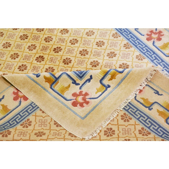 Textile Vintage Chinese Art Deco Hand Knotted Organic Wool Fine Weave Rug,5'1"x7'10" For Sale - Image 7 of 8