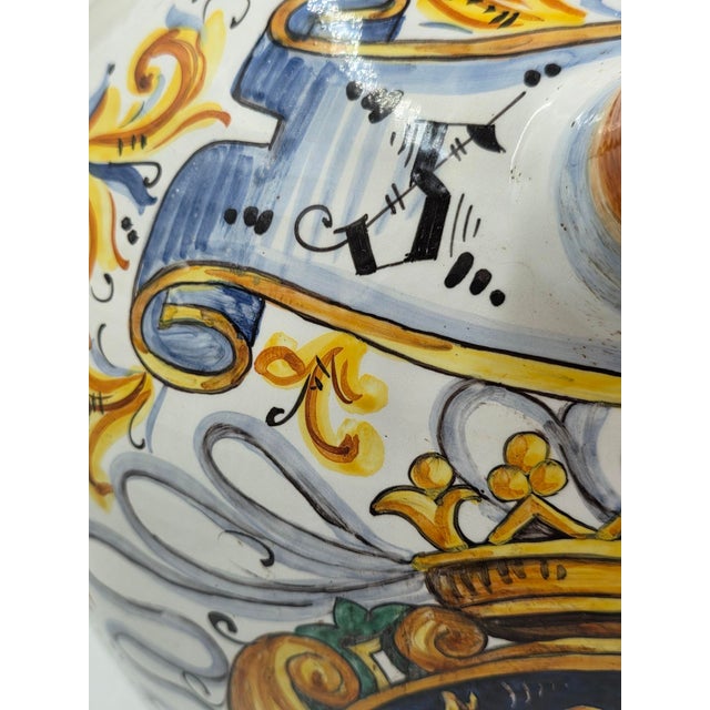 Amazing Rare Antique XL Mid 19th C Italian Majolica Olive Oil Jar Heraldic Lions Hand Painted For Sale - Image 10 of 18