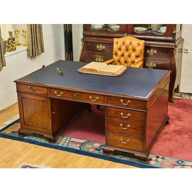 Wood Large English Double-Sided Writing Desk For Sale - Image 7 of 16