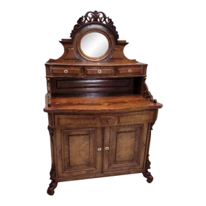 Antique English Victorian Bookmatched Mahogany Mirror Topped Chiffonier