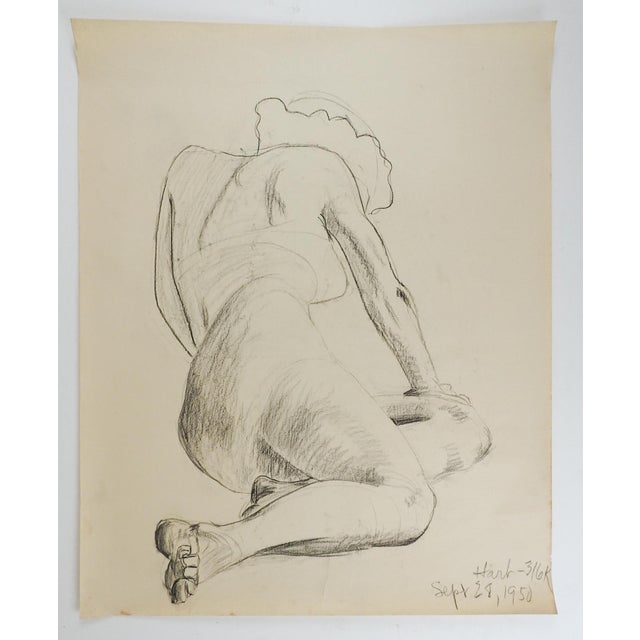 Vintage 1950 charcoal on paper portrait drawing of woman by Geneva Flores Hart (1906-2008) Texas. Signed and dated lower...