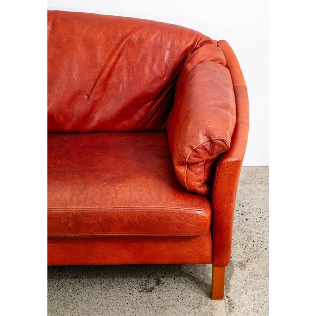 Mid 20th Century Danish Modern Sofa Couch Rust Red Leather 3 Seat Denmark MCM For Sale - Image 9 of 11