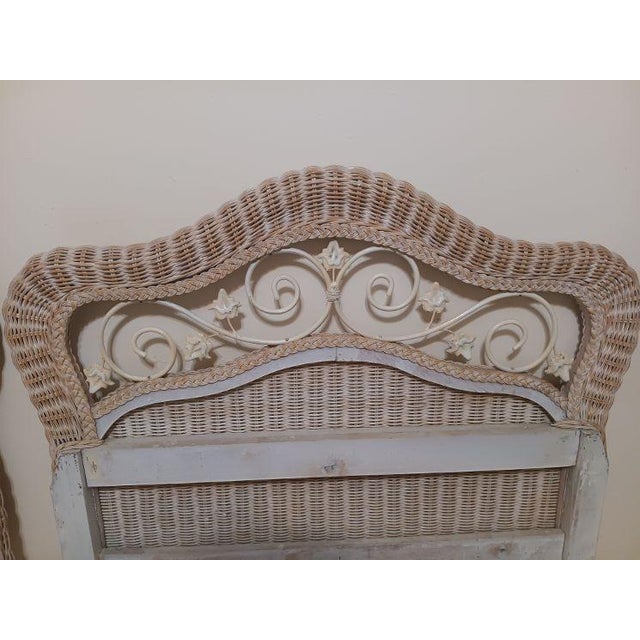1980s 1980s Twin Size Headboard Wicker Metal Flowers Rattan Cottage Beach Coastal Boho Set 2 For Sale - Image 5 of 7