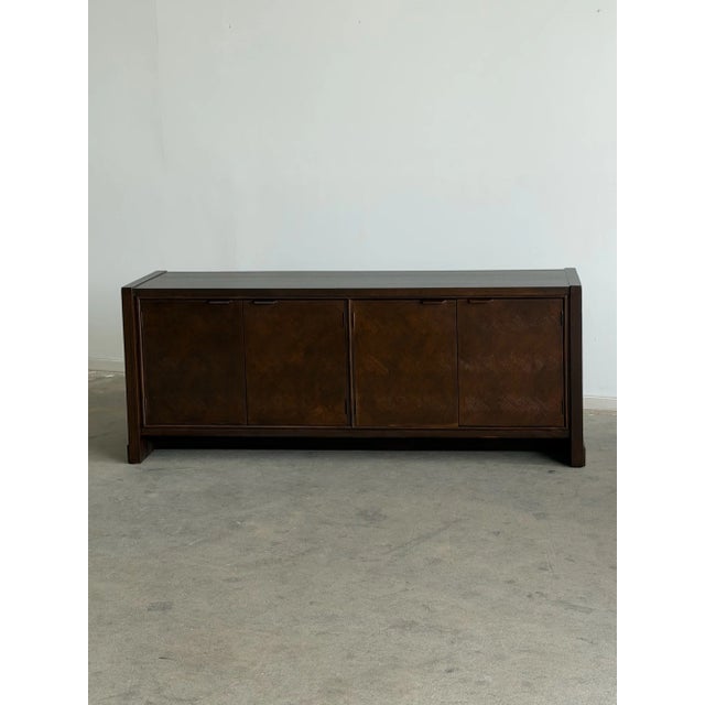 Mid-Century Modern 1970's Oak Parquet Credenza For Sale - Image 3 of 9