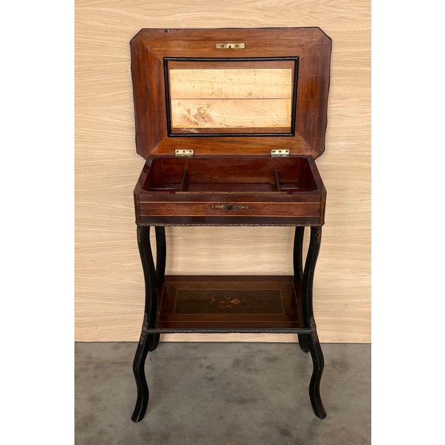 Late 19th Century Sewing Table Napoleon III Wood Marquetry and Brass, France For Sale - Image 13 of 18